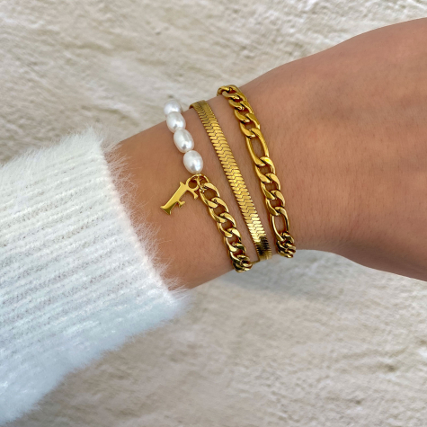 Initial armband chain & pearl kleur goud