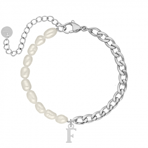 Initial armband chain & pearl kleur zilver
