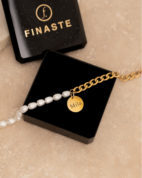 Graveerbare Armband Chain & Pearl kleur goud