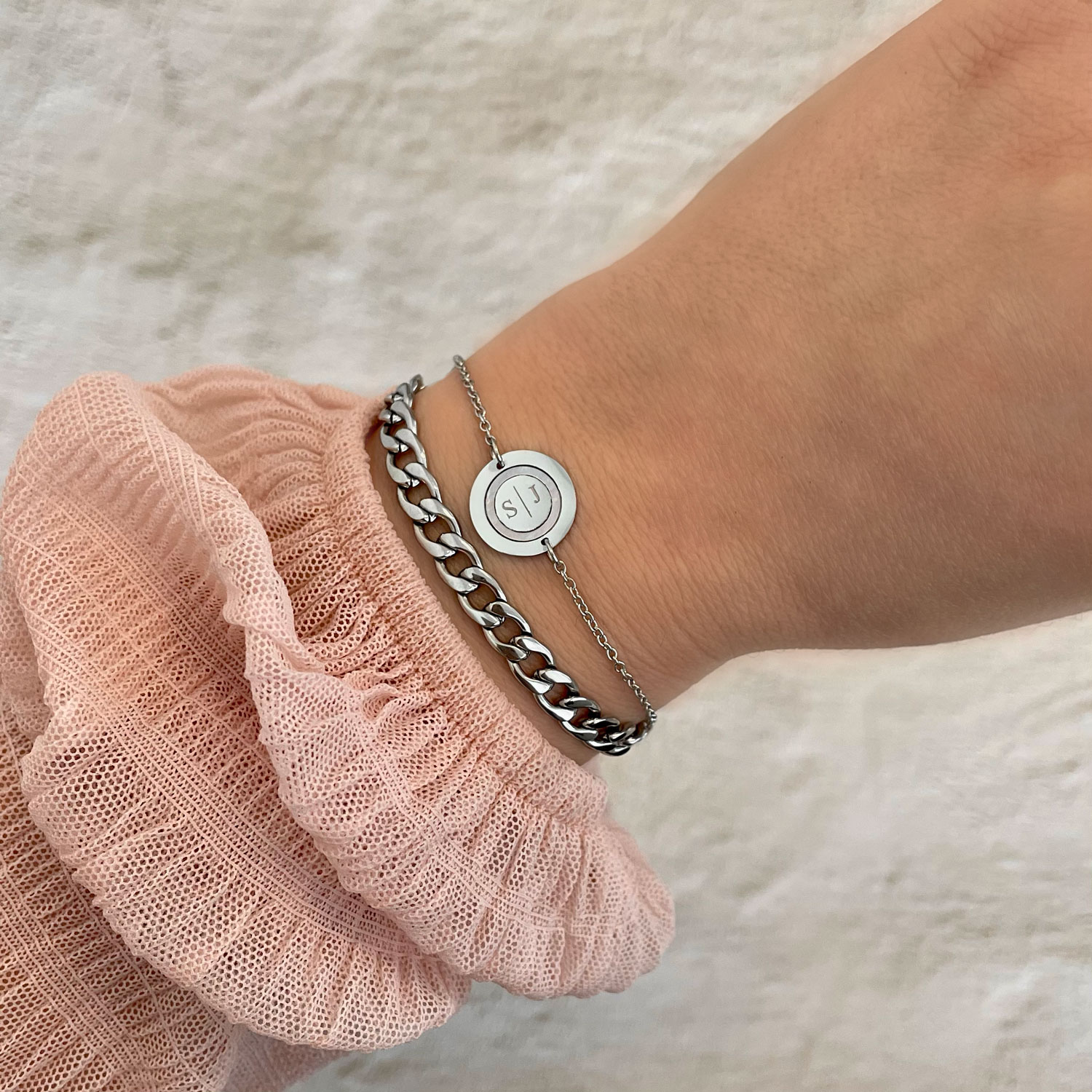 Zilveren grove chain armband