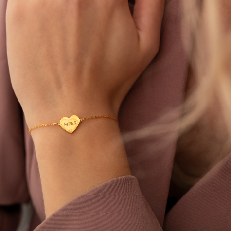 Graveerbare heart armband met steentje goudkleurig
