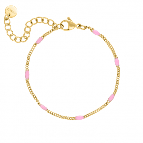 Gouden armband met roze bolletjes 