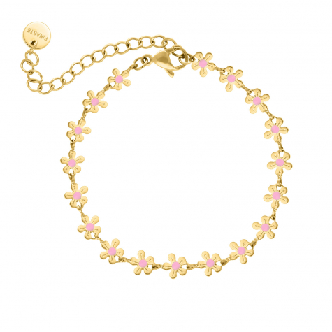 Gouden armband met bloemetjes met roze details