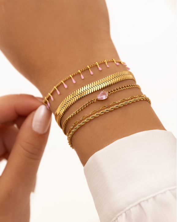 Armparty om pols met Armband sparkle drop pink goldplated