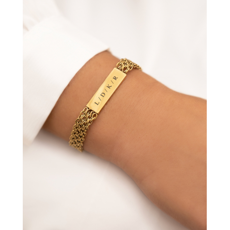 Gouden mesh armband met graveerbare bedel