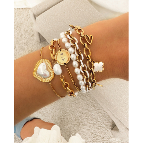 White chain bracelet goudkleurig