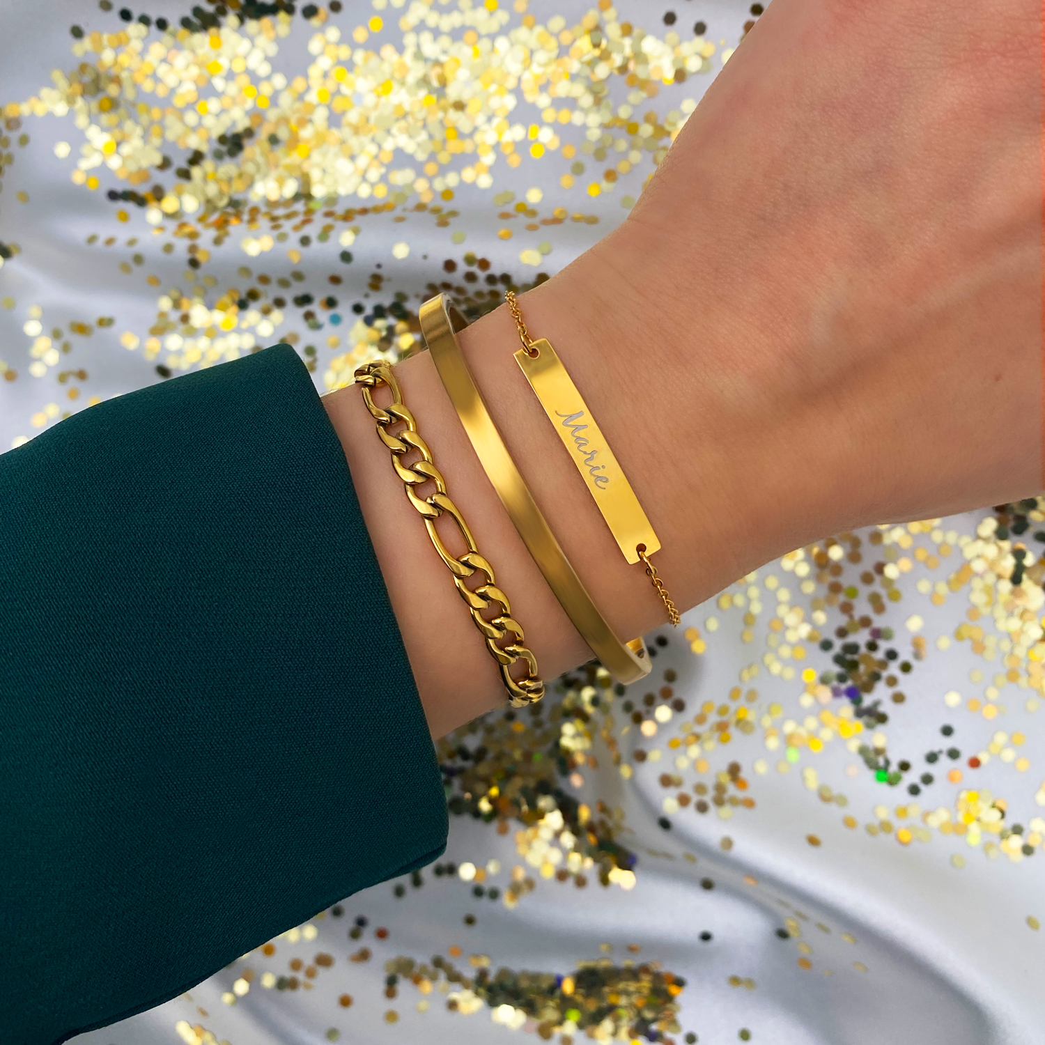 gouden armbanden mix graveerbaar met glitter