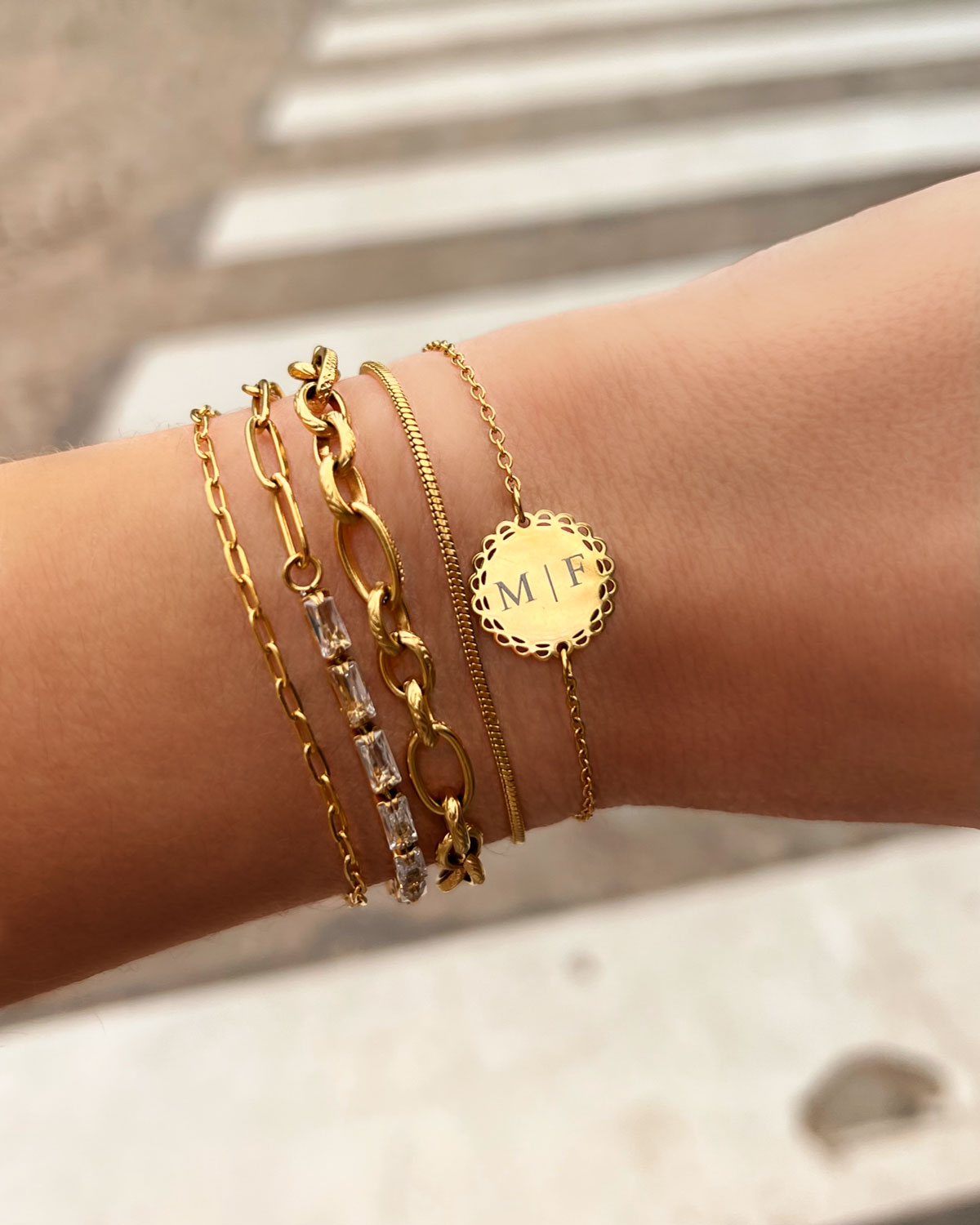 Graveerbare Armband Vintage Bedel Goudkleurig