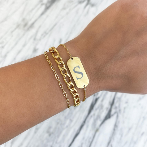 Graveerbare initial armband grote bar gold plated
