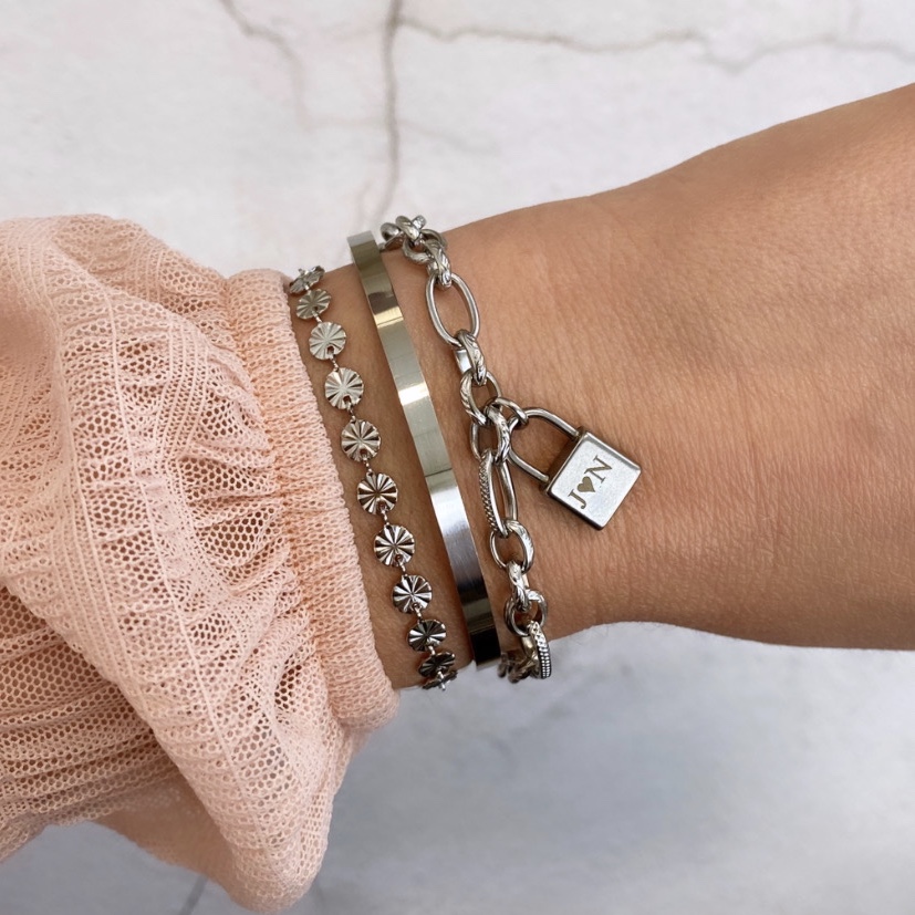 Schakelarmband met slotje graveren kleur zilver