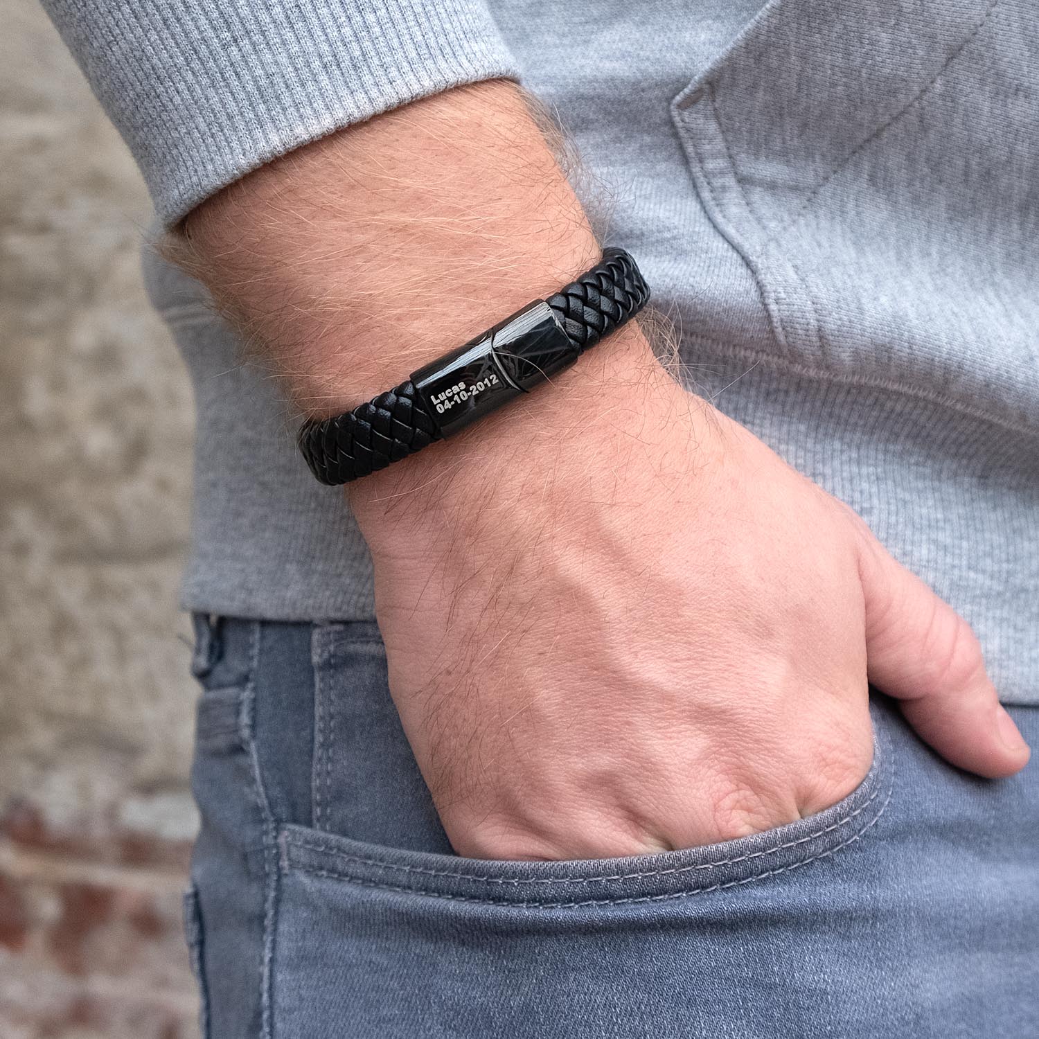 Zwarte mannen armband met naam