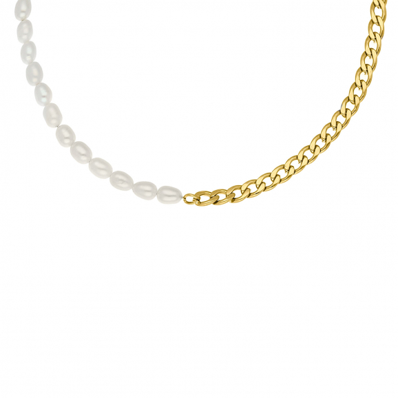 Ketting Chain & Pearl goud kleurig
