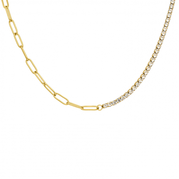 Tennis necklace met schakels goud kleurig