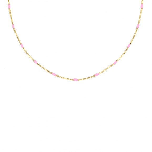 Gouden ketting met roze bolletjes