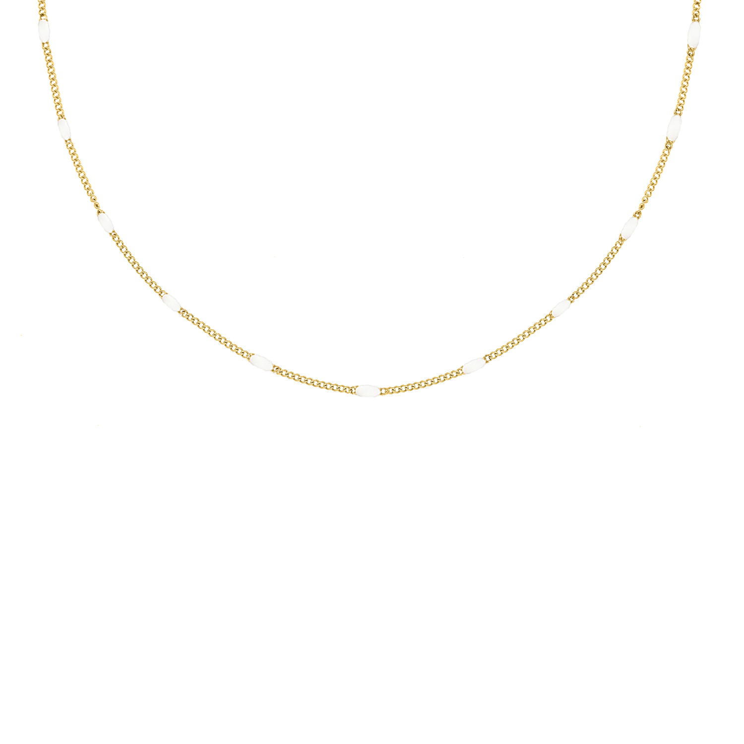 Gouden ketting met witte bolletjes