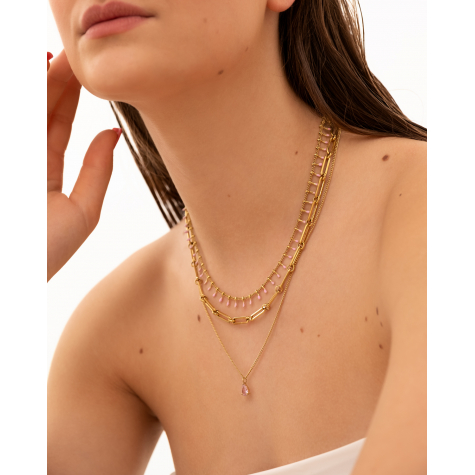 Ketting sparkle drop pink goldplated