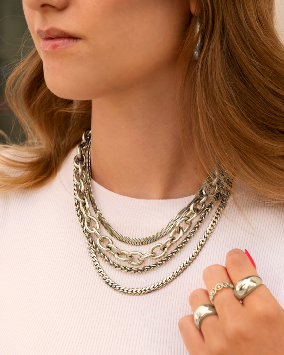 Platte chain ketting in zilveren necklaceparty