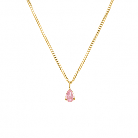 Ketting sparkle drop pink goldplated