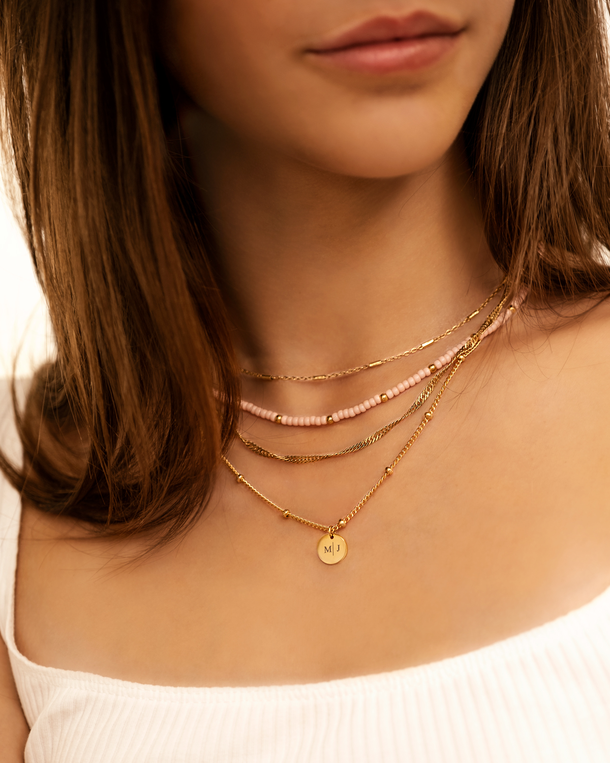 Kralen ketting goud roze