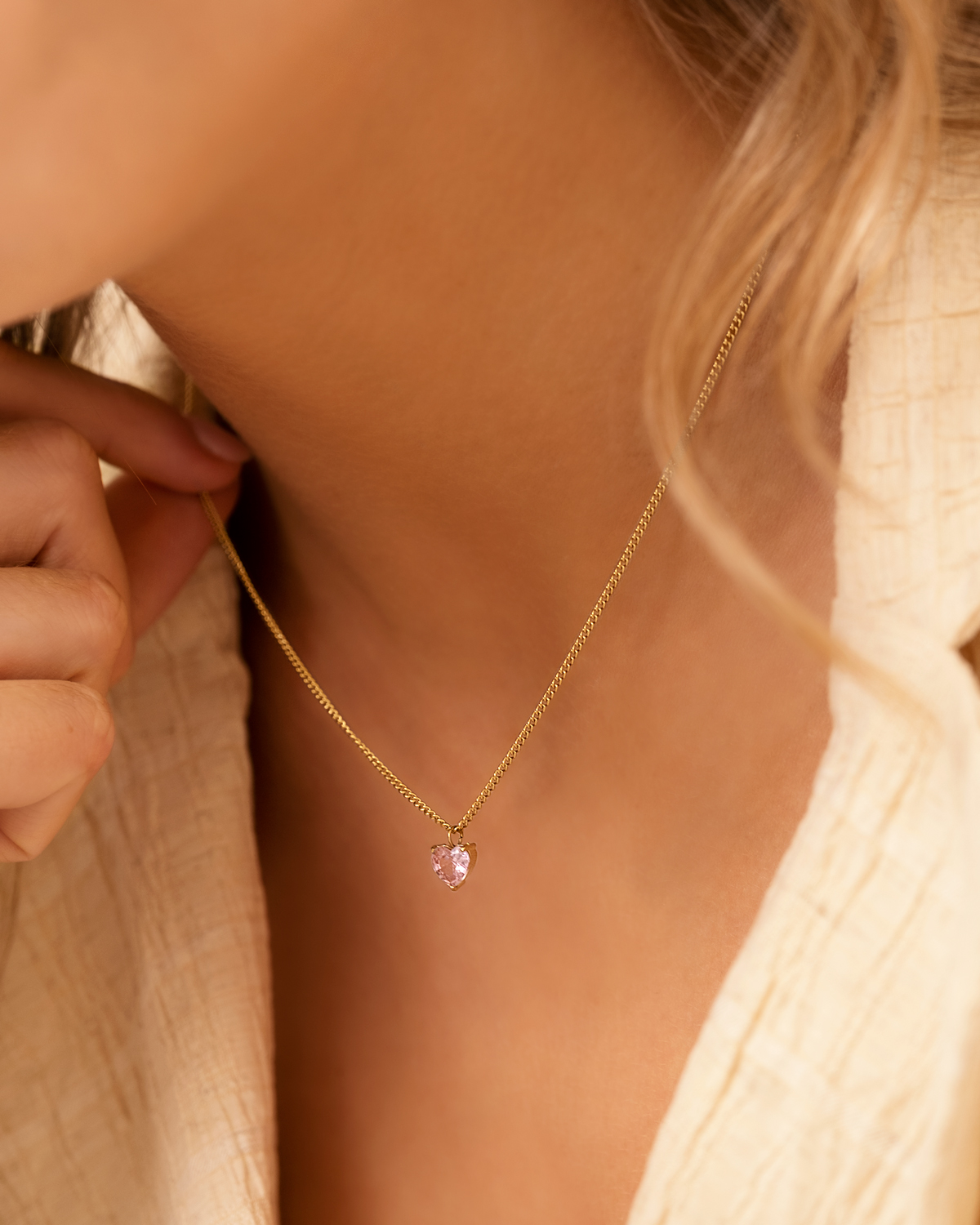 Birthstone heart ketting goldplated