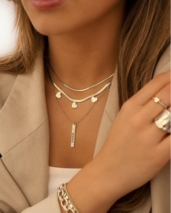 Zilveren necklaceparty met hartjes ketting