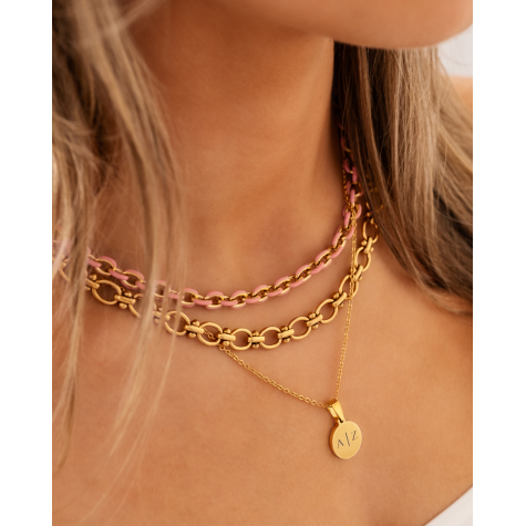 Pink chain necklace goudkleurig