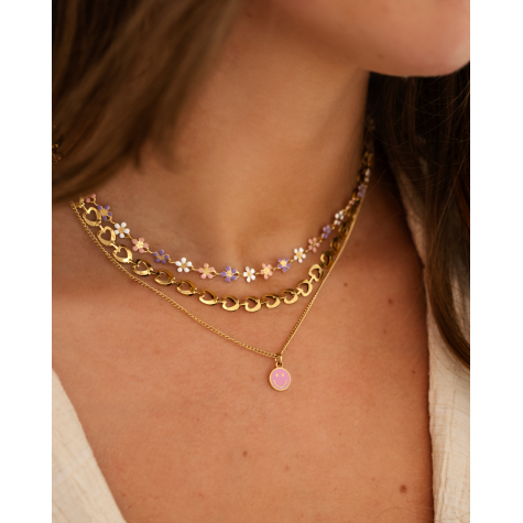 Smiley necklace pink goldplated 
