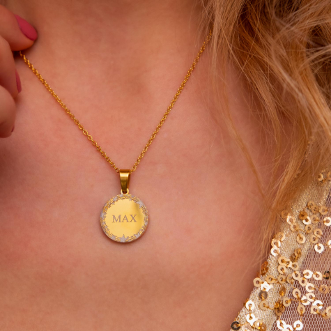 Star coin necklace met gravering goudkleurig