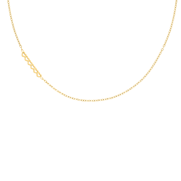 Ketting sideway lovely hearts goldplated