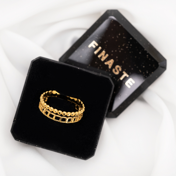 Gouden dubbele chain ring in doosje