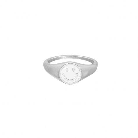 Zilveren ring met witte smiley