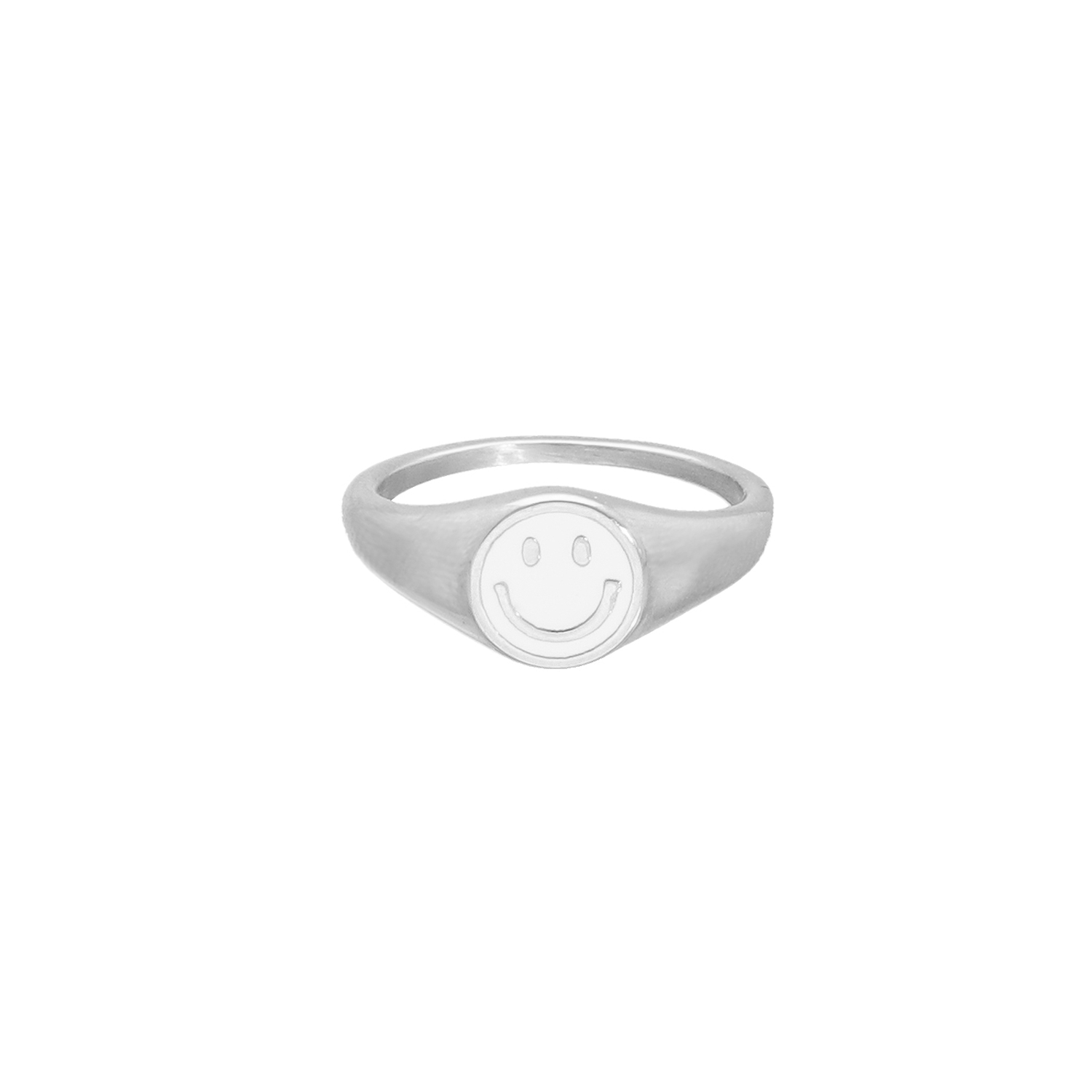 Zilveren ring met witte smiley