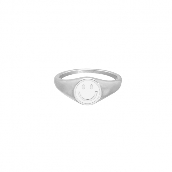 Zilveren ring met witte smiley