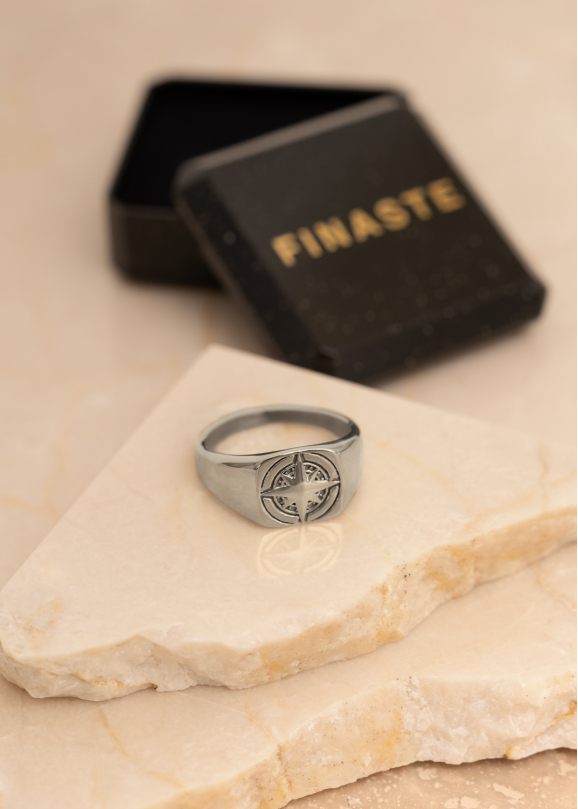 Zilveren ring compass in Finaste sieradendoosje