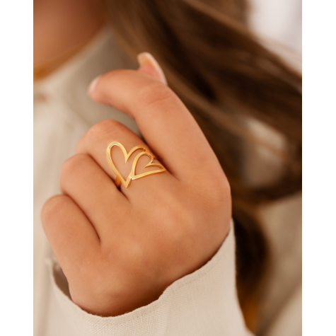 Double love heart ring goldplated
