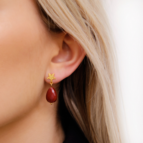 Brown drop & star earrings goldplated