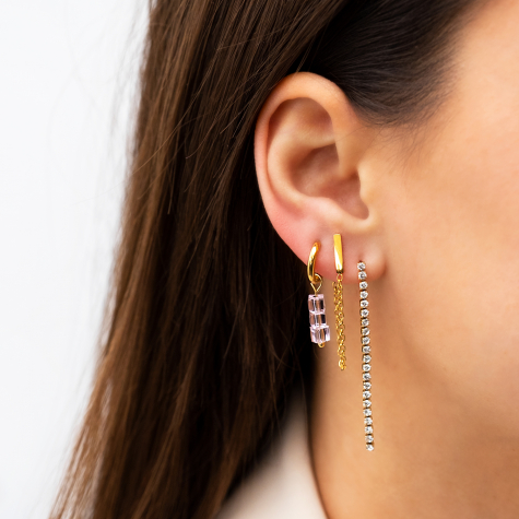 Earrings triple stones pink goldplated