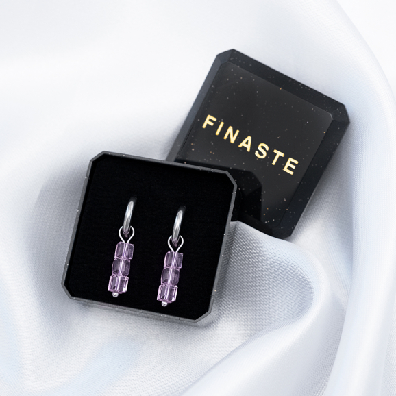 Earrings triple stones pink