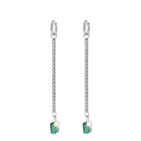 Tennis Earrings Emerald & Pearl 
