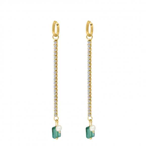 Tennis Earrings Emerald & Pearl Goldplated