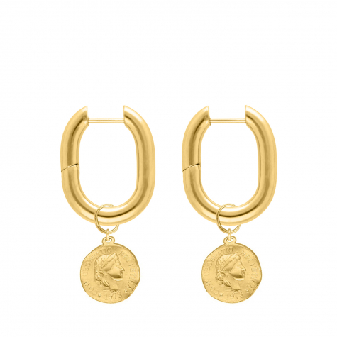 Chunky hoops vintage coin goldplated