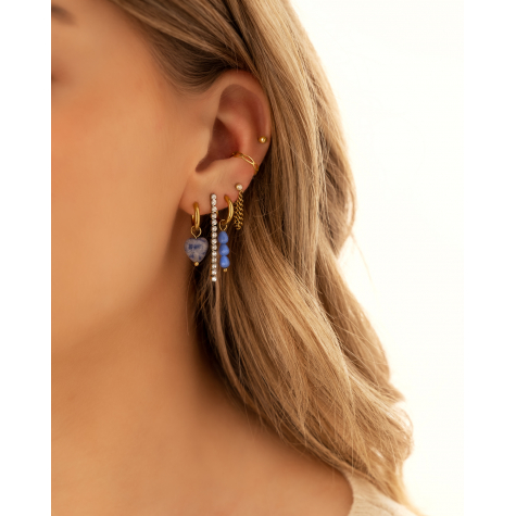 Earrings triple stones blue goldplated