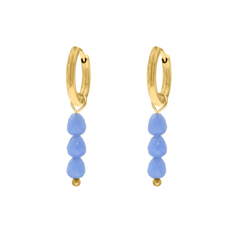 Earrings triple stones blue goldplated