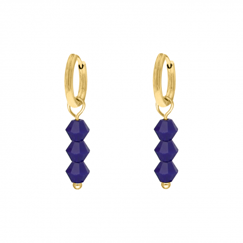 Earrings triple blue beads goldplated