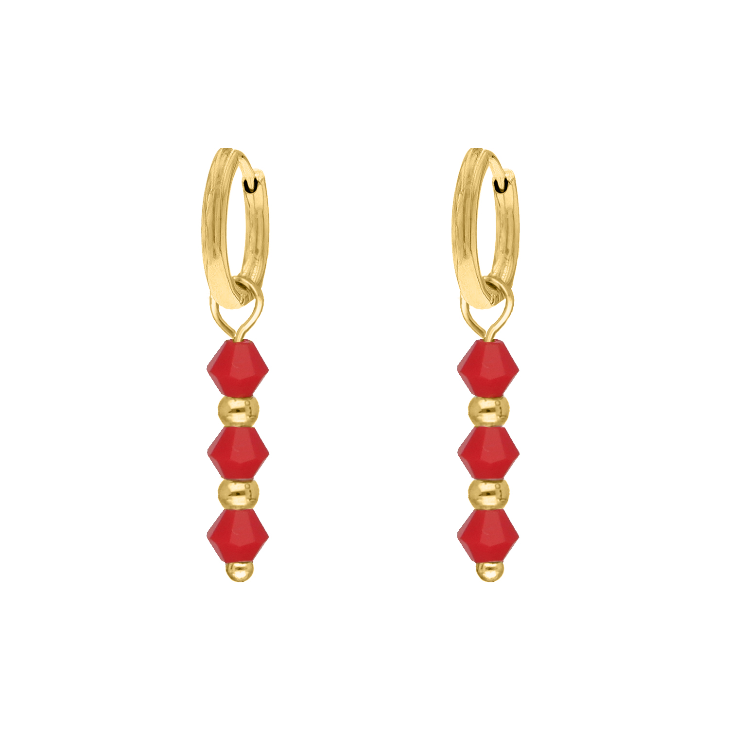 Oorbellen red beads goldplated