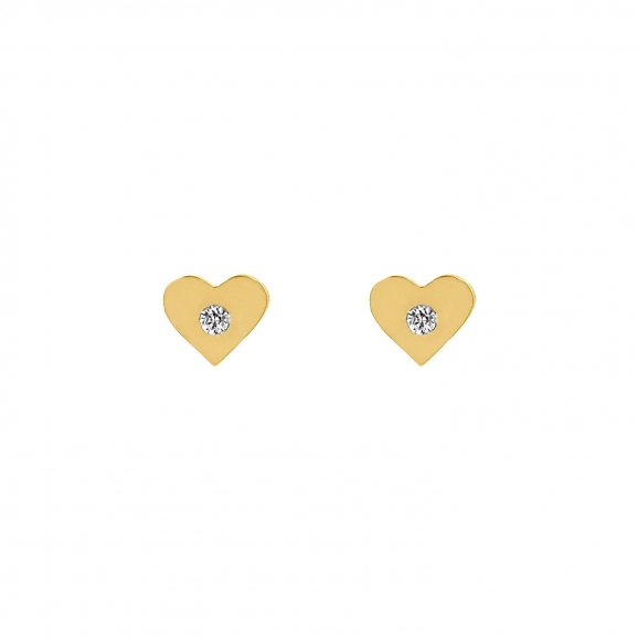 Hartjes stud oorbellen met steentje goud kleurig