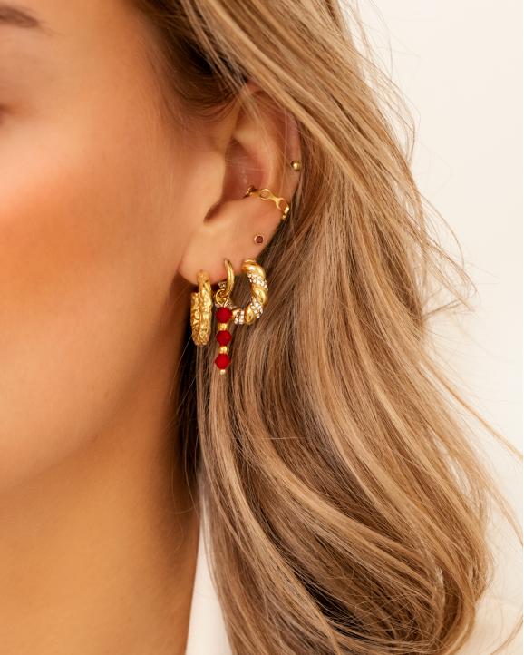 Gouden earparty met rode details