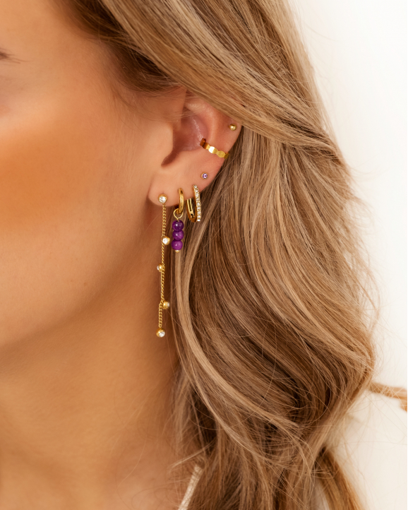 Gouden earparty met paarse steentjes