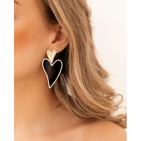 Black heart earrings double