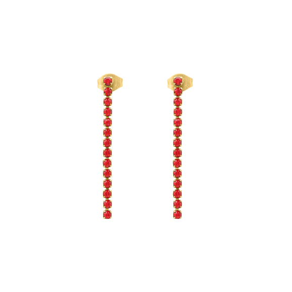 Shiny Red Tennis Earrings Goudkleurig